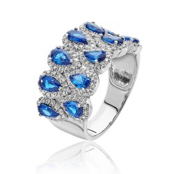 Silver Multi Halo Blue Pear Shape Cz Ring SRG0075SA