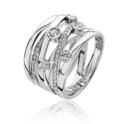 Silver Grain And Rubover Set Cz Crossover Ring SRG0074CZ