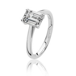 Silver Emerald Cut Solitaire Cz 4 Claw Set Ring SRG0086CZ