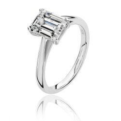 Silver Emerald Cut Solitaire Cz 4 Claw Set Ring SRG0087CZ