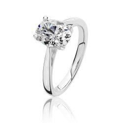 Silver Oval Solitaire Cz 4 Claw Set Ring SRG0091CZ