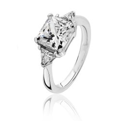 Silver Asscher Cut Centre Cz Claw Set With Triangular Sides Ring SRG0097CZ