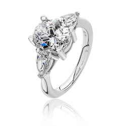 Silver Oval Centre Cz Claw Set With Pear Shape Sides Trilogy Ring SRG0099CZ