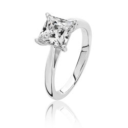 Silver Square Solitaire Cz 4 Claw Set Ring SRG0083CZ