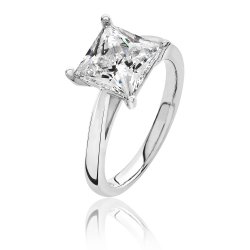 Silver Square Solitaire Cz 4 Claw Set Ring SRG0084CZ