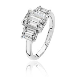 Silver Emerald Cut Centre Cz Claw Set With Emerald Cut Sides Ring SRG0101CZ