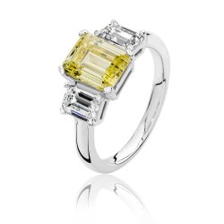 Silver Emerald Cut Centre Yellow Cz Claw Set With Emerald Cut Sides Ring SRG0101YZ