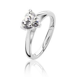 Silver Heart Shape Solitaire Cz 3 Claw Set Ring SRG0088CZ