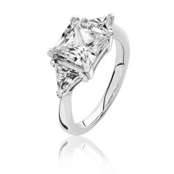 Silver Princess Cut Centre Cz Claw Set With Triangular Sides Ring SRG0096CZ