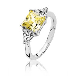 Silver Princess Cut Centre Yellow Cz Claw Set With Triangulal Sides Ring SRG0096YZ