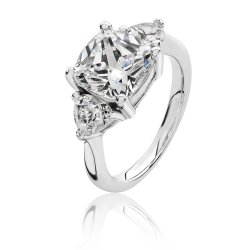 Silver Cushion Centre Cz Claw Set With Heart Shape Sides Triangular Ring SRG0098CZ