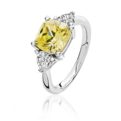 Silver Cushion Centre Yellow Cz Claw Set With Heart Shape Sides Triangular Ring SRG0098YZ