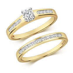 Diamond Solitaire With Set Shoulders Bridal Set In 9ct Gold 