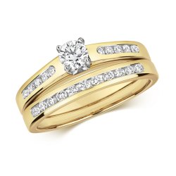 Diamond Solitaire With Set Shoulders Bridal Set In 9ct Gold 
