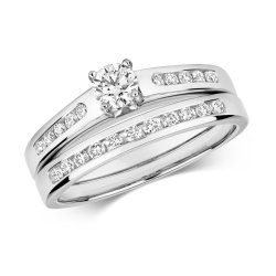 Diamond Solitaire With Set Shoulders Bridal Set In 9ct White Gold 