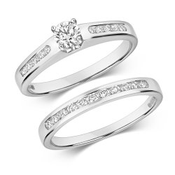 Diamond Solitaire With Set Shoulders Bridal Set In 9ct White Gold 