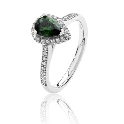 Silver Halo Green Pear Shape Cz Claw Set Ring SRG0015EM