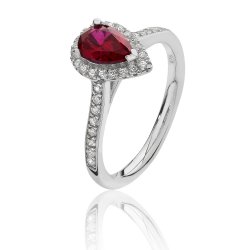 Silver Halo Red Pear Shape Cz Claw Set Ring SRG0015RU