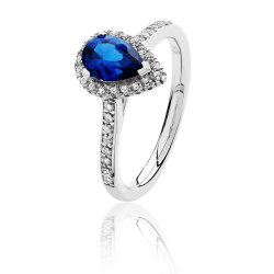 Silver Halo Blue Pear Shape Cz Claw Set Ring SRG0015SA