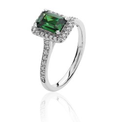 Silver Halo Green Emerald Cut Cz Claw Set Ring SRG0027EM