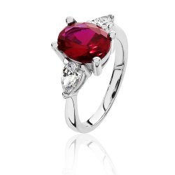 Silver Red Oval Centre Cz Claw Set With Pear Shape Sides Triology Ring SRG0099RU