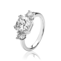 Silver Cushion Centre Cz Claw Set With Round Sides Trilogy Ring SRG0104