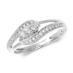 Diamond Trilogy Twist With Open Set Shoulders Ring In 18ct White Gold 
