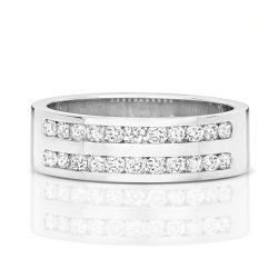 Diamond Channel Set 2 Row Wedding Band In 9ct White Gold 