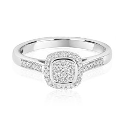 Diamond Cushion Cluster With Grain Set Shoulders Ring In 9ct Gold 