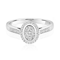 Diamond Oval Cluster With Grain Set Shoulders Ring In 9ct White Gold 