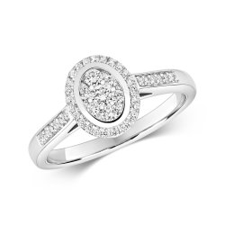 Diamond Oval Cluster With Grain Set Shoulders Ring In 9ct White Gold 