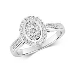 Diamond Oval Cluster With Grain Set Shoulders Ring In 9ct White Gold 