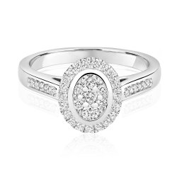 Diamond Oval Cluster With Grain Set Shoulders Ring In 9ct White Gold 