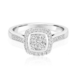 Diamond Cushion Cluster With Grain Set Shoulders Ring In 9ct White Gold 