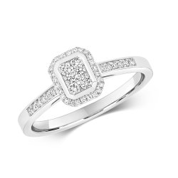 Diamond Octagon Cluster With Grain Set Shoulders Ring In 9ct White Gold 