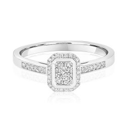 Diamond Octagon Cluster With Grain Set Shoulders Ring In 9ct White Gold 