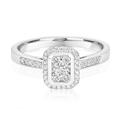Diamond Octagon Cluster With Grain Set Shoulders Ring In 9ct White Gold 