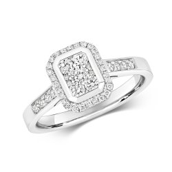Diamond Octagon Cluster With Grain Set Shoulders Ring In 9ct White Gold 