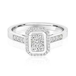 Diamond Octagon Cluster With Grain Set Shoulders Ring In 9ct White Gold 