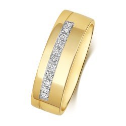 Diamond Grain Set Wedding Ring With Groove In 9ct Gold 