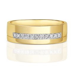 Diamond Grain Set Wedding Ring With Groove In 9ct Gold 