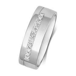Diamond Grain Set Wedding Ring With Groove In 9ct White Gold 