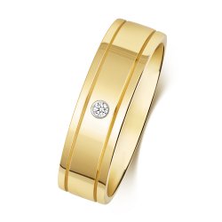 Diamond Gipsy Set Wedding Ring With Groove In 9ct Gold 