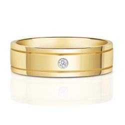 Diamond Gipsy Set Wedding Ring With Groove In 9ct Gold 