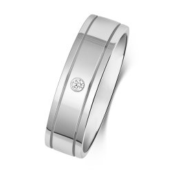Diamond Gipsy Set Wedding Ring With Groove In 9ct White Gold 