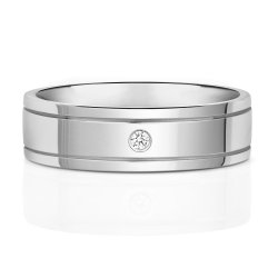 Diamond Gipsy Set Wedding Ring With Groove In 9ct White Gold 