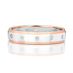 Diamond Gipsy Set 2 Tone Wedding Band In 9ct Rose Gold 