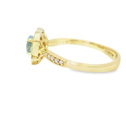 Vintage Style 9ct Yellow Gold Diamond and Aquamarine Ring Size N