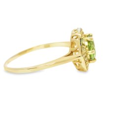 9ct Yellow Gold Peridot and Diamond Hexagonal Ring Size N