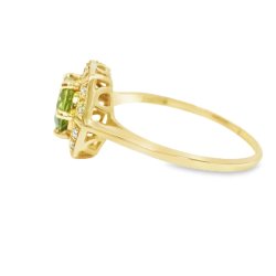 9ct Yellow Gold Peridot and Diamond Hexagonal Ring Size N